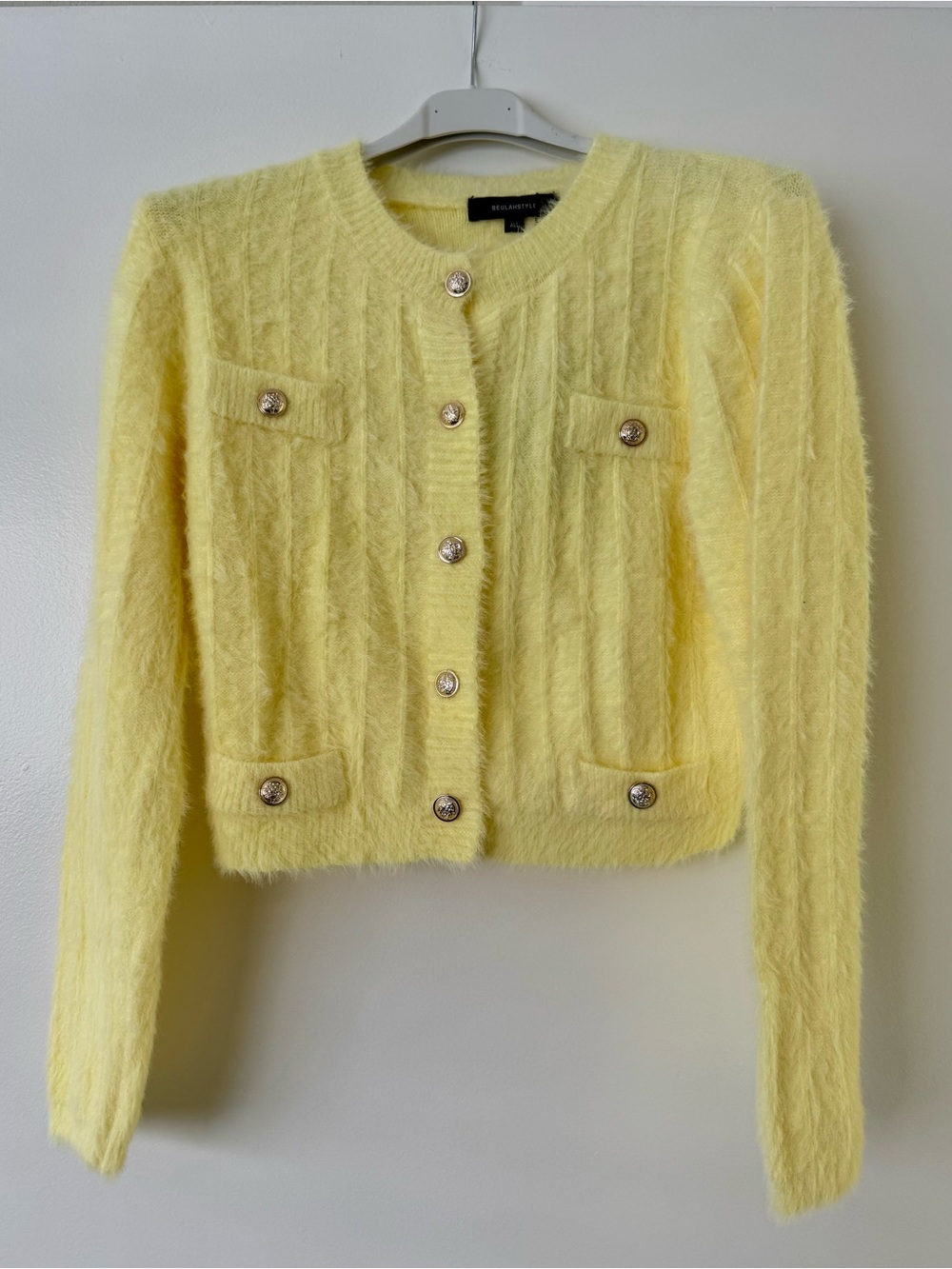 Beulah Style Wool Blend Cropped Cardigan Jacket - Yellow